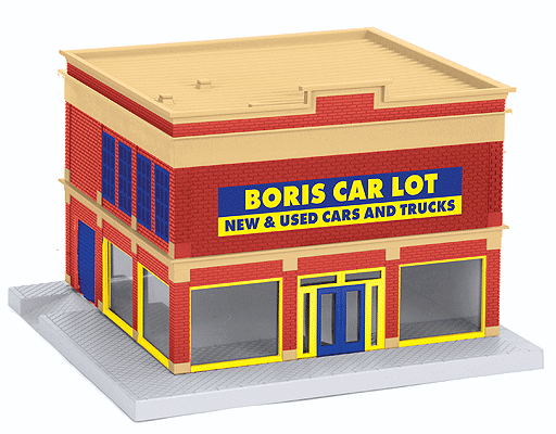 RailKing RailTown Boris Car Lot Used Car Dealership - Kit (Plastic) -- 9-3/8 x 9-3/8 x 6-3/8"  23.8 x 23.8 x 16.2cm