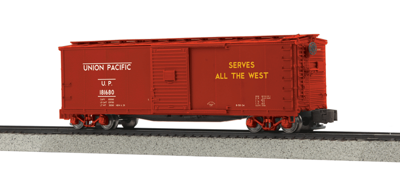 40' Rebuilt USRA Steel Boxcar - Ready to Run -- Union Pacific #181680 (Boxcar Red, yellow, white, Serves all the West Slogan