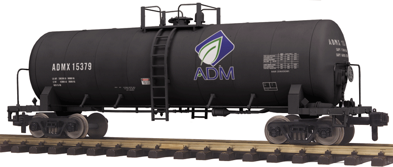 Unibody Tank Car - Ready to Run - RailKing One Gauge -- Archer-Daniels-Midland ADMX #15379 (black, blue, white, Leaf Logo)-1