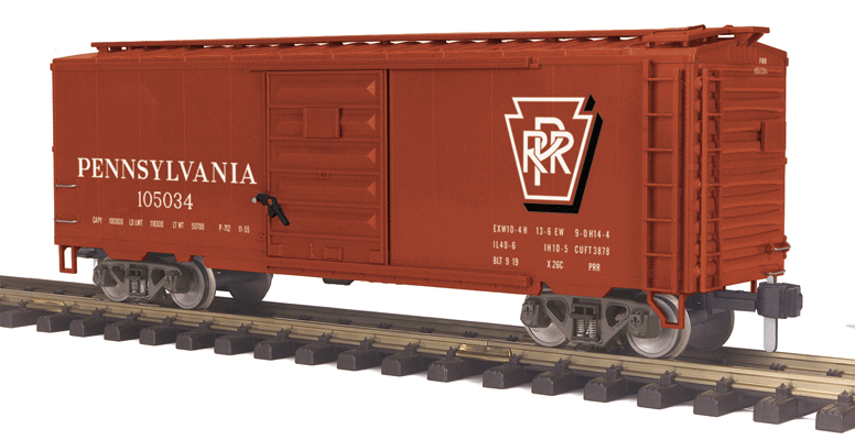 40' Steel Boxcar - Ready to Run - RailKing One Gauge -- Pennsylvania Railroad #105039 (Tuscan, Shadow Keystone)