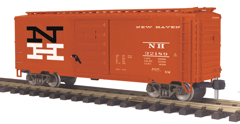 40' Steel Boxcar - Ready to Run - RailKing One Gauge -- New Haven #32183 (red, Large NH Logo)