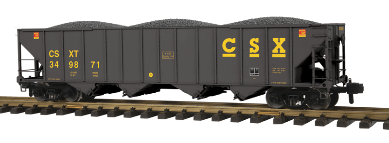 4-Bay Hopper w/Load - Ready to Run - RailKing One Gauge -- CSX #349871 (black, yellow)