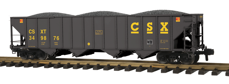 4-Bay Hopper w/Load - Ready to Run - RailKing One Gauge -- CSX #349876 (black, yellow)