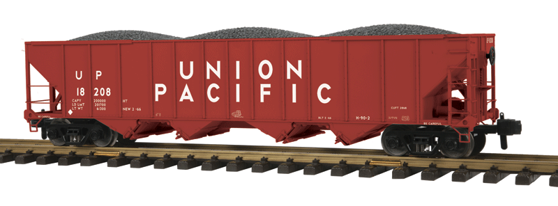 4-Bay Hopper w/Load - Ready to Run - RailKing One Gauge -- Union Pacific #18208 (Boxcar Red, white)