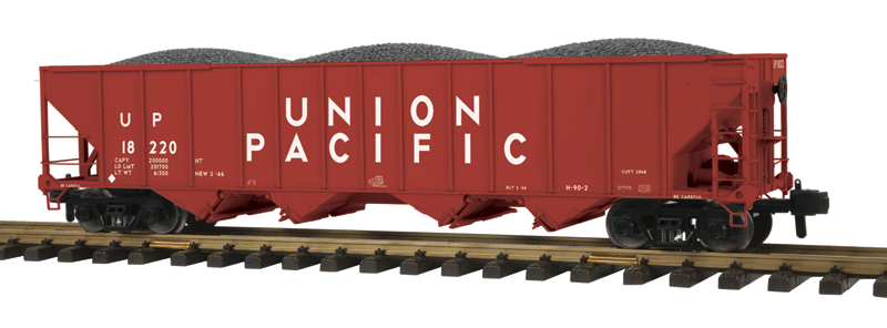 4-Bay Hopper w/Load - Ready to Run - RailKing One Gauge -- Union Pacific #18220 (Boxcar Red, white)