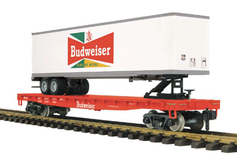 RailKing One Gauge Flatcar w/45' Trailer -- Budweiser
