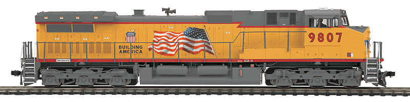GE Dash 9-44CW w/Proto-Sound 3.0 & DCC -- Union Pacific #9807 (Armour Yellow, gray; Building America Logo & Flag)