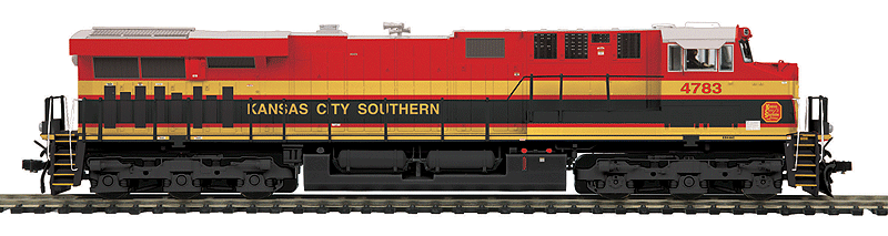 GE ES44AC w/Proto-Sound 3.0 & DCC -- Kansas City Southern #4783 (Southern Belle; red, black, yellow)