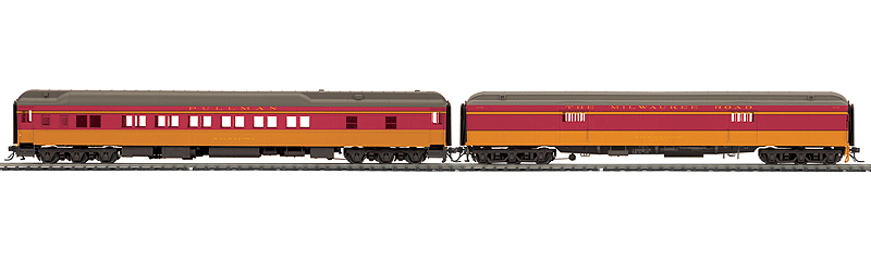 Heavyweight Baggage & Sleeper Set -- Milwaukee Road #1055 & Wauwatosa (maroon, orange, black)