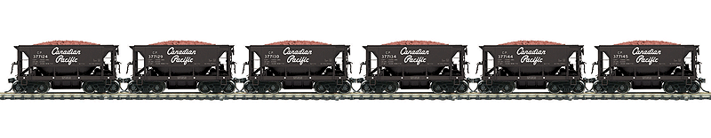 70-Ton Ore Car w/Load 6-Pack - Ready to Run -- Canadian Pacific (black, Script Lettering)