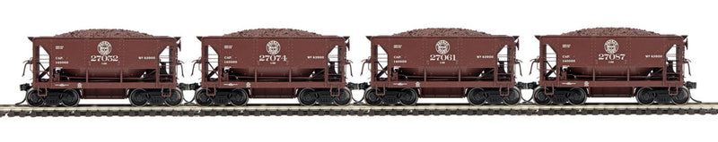 70-Ton Center Discharge Ore Car w/Load 4-Pack - 3-Rail - Ready to Run -- Duluth Missabe & Iron Range #27052, 27074, 27061, 27087 (U22, Boxcar Red)