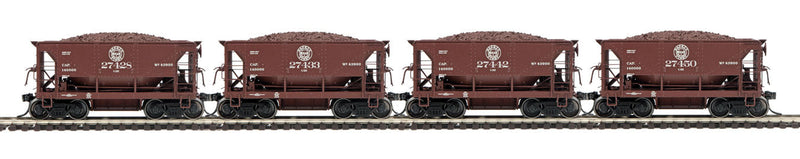 70-Ton Center Discharge Ore Car w/Load 4-Pack - 3-Rail - Ready to Run -- Duluth Missabe & Iron Range #27428, 27433, 27442, 27450 (U22, Boxcar Red)