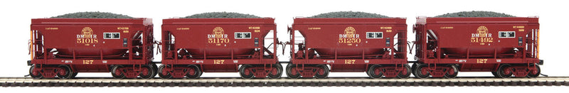 70-Ton Center Discharge Ore Car w/Load 4-Pack - 3-Rail - Ready to Run -- Duluth Missabe & Iron Range #51018, 51170, 51250, 51492 (U29, Boxcar Red)