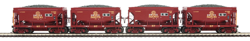 70-Ton Center Discharge Ore Car w/Load 4-Pack - 3-Rail - Ready to Run -- Duluth Missabe & Iron Range #52836, 52063, 52678, 52530 (U29, Boxcar Red)