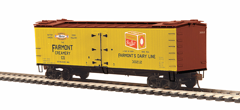 R40-2 Wood Side Reefer - Ready to Run -- Fairmont Creamery #30210 (yellow, black, red, Boxcar Red)