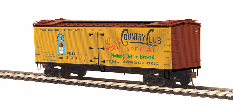 R40-2 Wood Side Reefer - Ready to Run -- M.K. Goetz Brewing/Country Club #14310 (yellow, Boxcar Red)