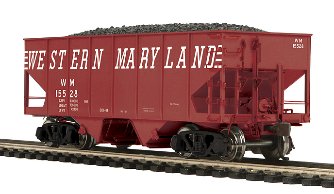 USRA 55-Ton Steel 2-Bay Hopper w/Load - Ready to Run -- Western Maryland #15528 (Boxcar Red, Speed Lettering)