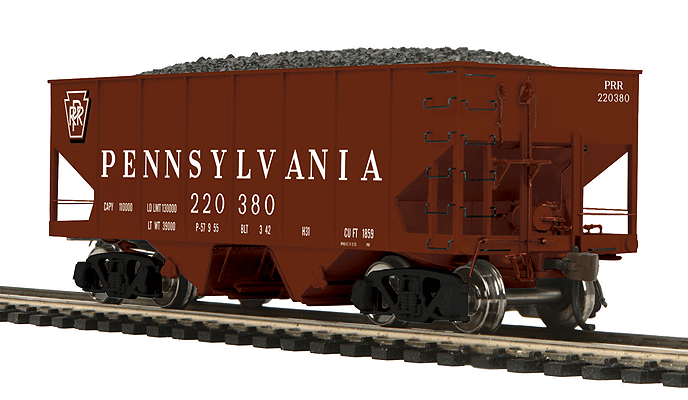 USRA 55-Ton Steel 2-Bay Hopper w/Load - Ready to Run -- Pennsylvania Railroad #220380 (Tuscan, Shadow Keystone)