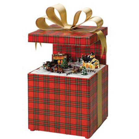Pop Up Music Box -- Wrapped Christmas Gift w/Animated Scene; Battery Op; Plays 15 Christmas Carols