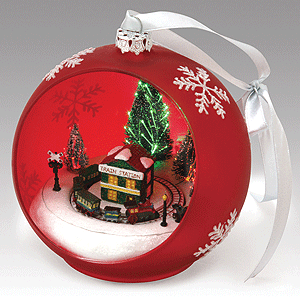 Battery Operated Musical Ornament w/Train Scene & Fiber Optic Lighting -- Plays 25 Christmas Carols