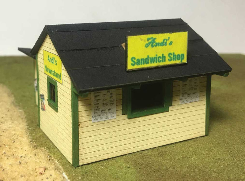 Andi's Sandwich Shop and Newsstand -- Laser-Cut Wood Kit - 3 x 2-1/4"  7.6 x 5.7cm-1