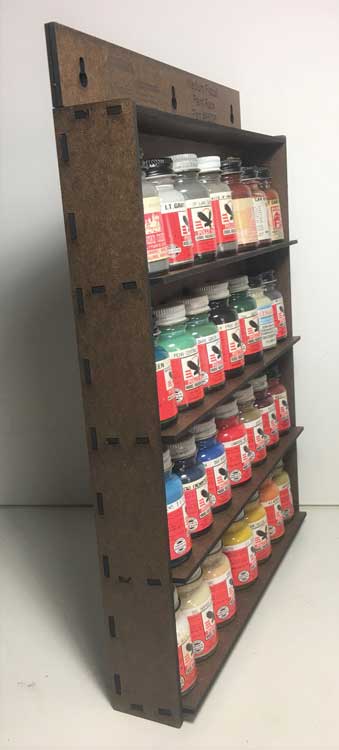 Medium Floquil Paint Rack - Laser-Cut Masonite Kit -- Holds 28 Bottles 10-3/4 x 2 x 15"