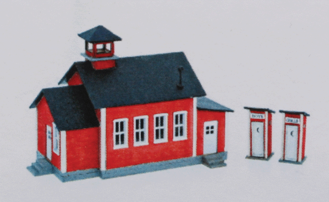 One-Room Schoolhouse w/2 Privies -- Kit - 2 x 3-3/8"  5.1 x 8.6cm