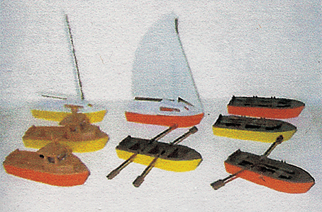 Small Harbor Boat Set -- Kit - 2 Sail Boats, 2 Motor Launches & 4 Row Boats w/Oars-1