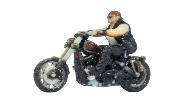 Chopper-Style Motorcycle with Rider - Color 3D Print -- Red