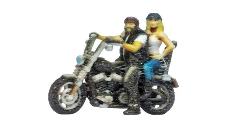 Chopper-Style Motorcycle with Rider & Passenger - Color 3D Print -- Black