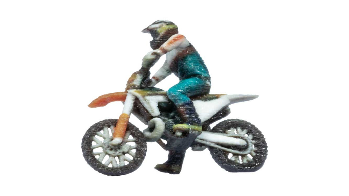 Motocross-Style Motorcycle with Rider - Color 3D Print -- White, Red