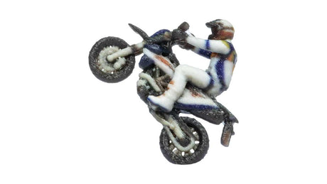 Motocross-Style Motorcycle with Rider Doing Wheelie - Color 3D Print -- White, Red