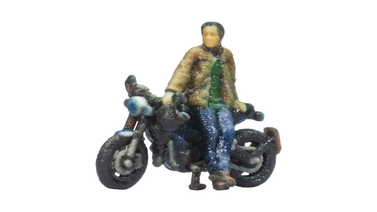 Parked Cafe Racer Motorcycle with Rider - Color 3D Print -- Black
