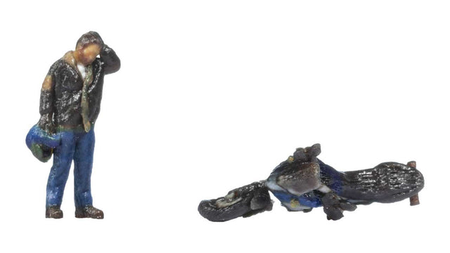 Motorcycle in Accident with Standing Rider - Color 3D Print -- Blue