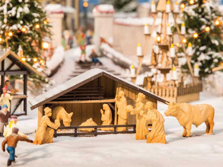 Christmas Nativity Scene -- Laser-Cut Wood Kit with Manger & Figures