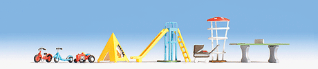 Playground Accessories -- Ping-Pong Table, Monkey Bars, Slide, Tent, Baby Carriage, Roller, Bicycle, e