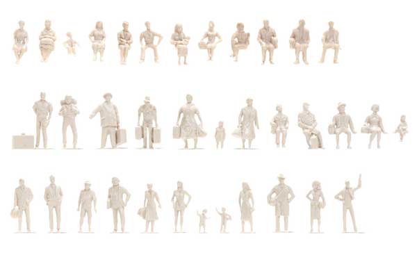Unpainted Figures -- 24 Each: Travelers, Passers-By & Seated (72 Figures Total)-1