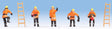 Firefighters w/Ladders -- 5 Figures (orange coats) & 2 Ladders