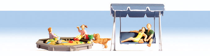 Parents & Children w/Accessories -- 4 People, 1 Dog, Sandbox, Swing Seat-2