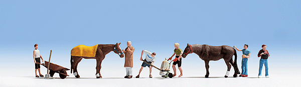 Working in the Stables -- 6 People & 4 Horses