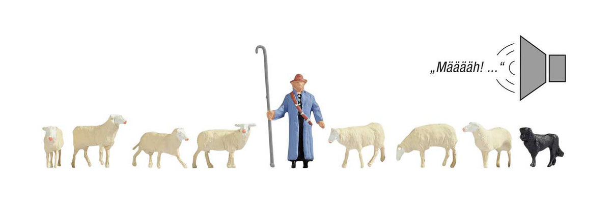 Sheep and Shepherd -- 1 Shepherd, 1 Dog, 7 Sheep-2