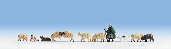 Shepherd, Dog & 9 Sheep