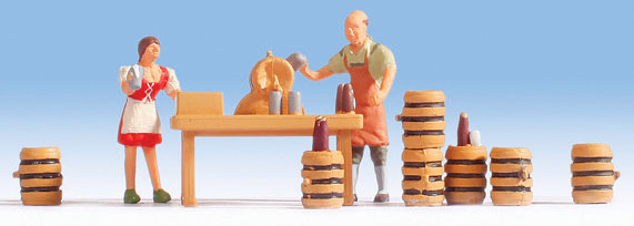 Beer Barrels & Servers -- 2 Servers, Table & 7 Barrels