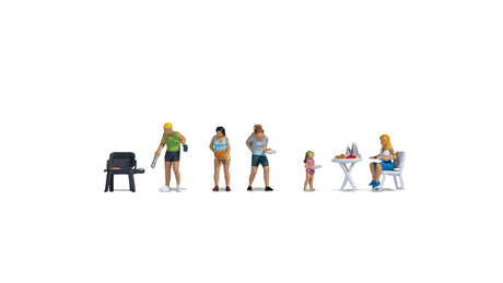 People Camping -- 5 Figures, Grill, Table and Chair