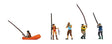 Fishermen - Anglers -- 5 Figures & Rubber Boat
