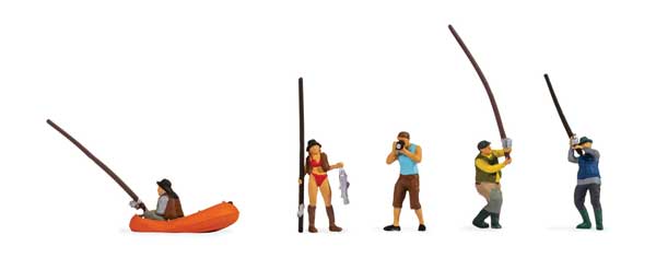 Fishermen - Anglers -- 5 Figures & Rubber Boat