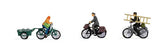 Cyclists -- Farmer, Postal Carrier, Chimney Sweep, 3 Bikes, Trailer-2