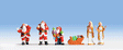 Christmas Figures -- 3 Santas, Child on Knee, 2 Helpers & Sleigh