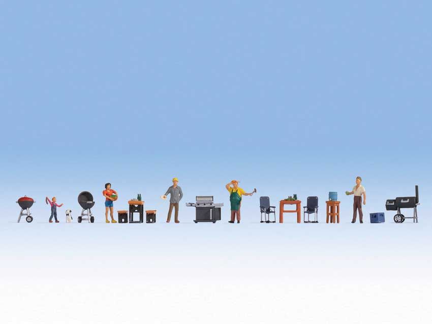 Barbecue Party with Accessories -- 4 Figures, Various Grills, Tables, Chairs