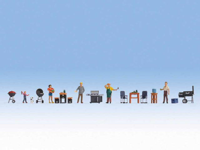 Barbecue Party with Accessories -- 4 Figures, Various Grills, Tables, Chairs
